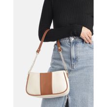 Fabbhue Women's Tan And Cream Shoulder Bag