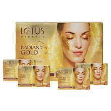 Lotus Herbals Radiant Gold Cellular Glow Facial Kit with 24K Gold Leaves, All Skin Type - Pack of 4