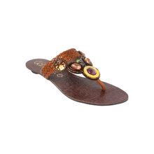 CATWALK Leather Stone Studded Thong Brown Flat