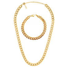 OOMPH Gold Tone Thick Cuban Link Chain Fashion Necklace Chain & Bracelet