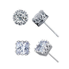 OOMPH Combo of 2 Silver Tone Small Square & Round Cubic Zirconia Stud Earrings