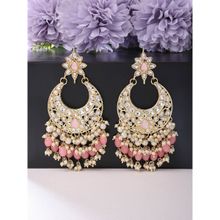 Zaveri Pearls Pink Cluster Beads Drop Kundan Crescent Dangle Earring-ZPFK13794