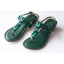 AUZORI Women Green Leather Heels