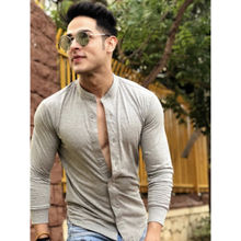 GRITSTONES Men Grey Melange Regular Collar Knitted Shirt