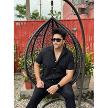 GRITSTONES Men Half Sleeve Black Schiffli Shirt