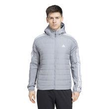 adidas Men Grey Solid Hooded Puffer Jacket