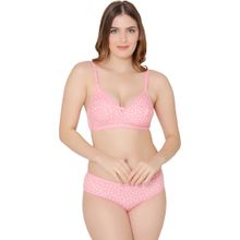 Bodycare Women Combed Cotton Printed Pink Bra & Panty (Set of 2)
