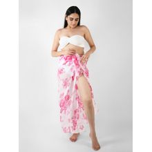 Blissence White And Pink Floral Printed Long Sarong