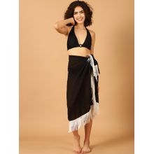 Blissence Black Sarong With White Fringes At The Edge