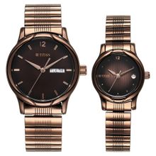Titan Bandhan Quartz Analog with Date Brown Dial Stainless Steel Strap Watch for Couple (M)