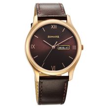 Sonata Quartz Analog with Day & Date Brown Dial Watch for Men (M)