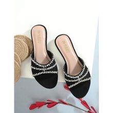 Alberto Torresi Embellished-sequined Synthetic Black Flat Sandals For Women