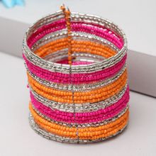 Moedbuille Handcrafted Pink and Orange Beads Afghan Antique Design German Silver Cuff Bracelet