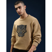 HIGHLANDER Black Panther Men Tan Textured Round Neck Sweater