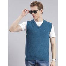 Monte Carlo Turquoise Mix Solid V Neck Sweater