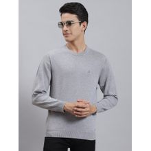 Monte Carlo Light Grey Solid Round Neck Sweater