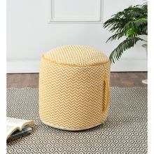Sashaa World Mustard and White Boho Pouf