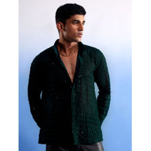 Vastramay Mens Green Georgette Ethnic Shirt