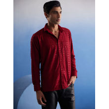 Vastramay Mens Maroon Rayon Ethnic Shirt