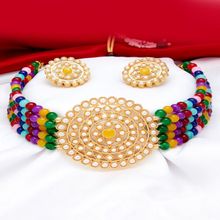 Sukkhi Pretty Gold Plated Multi-color Pearl Choker Necklace Set For Women
