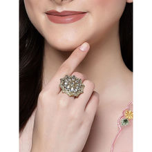 Karatcart Gold Plated Floral Kundan Cocktail Ring for Women