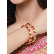 Karatcart Gold Plated Red Stone Bangles Set for Women