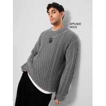 The Souled Store Originals Cable Knit- Stone Gr Men Oversized Pullover Sweater