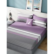 Nautica Super Soft 100% Cotton Purple King Bedsheet With 2 Pillow Covers (Set of 3)