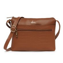 Lavie Womens Slim Croc Top Zip Sling Handbag Tan (S)