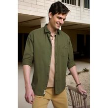 Louis Philippe Mens Soft Feel Over Dyed Solid Olive Slim fit Casual Shirt