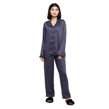 Shopbloom Ultra Soft Dark Grey Modal Satin Long Sleeve Women's Night Suit |Lounge Wear - Grey