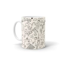 Macmerise White Travel Doodle Pattern Milk, Tea, Coffee Mug 330ml