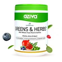OZiva Superfood Greens & Herbs (Supergreens powder with Chlorella, Spirulina) for Acne & Detox