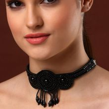 Moedbuille Black Pearls & Beads Embroidered Tasselled Design Handcrafted Choker Necklace
