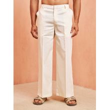 Vastramay Men Cream Cotton Lycra Wide Leg Pant