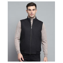 Monte Carlo Mens Textured Black Mock Neck Sleeveless Jacket