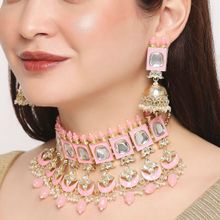 OOMPH Pink Meenakari & Kundan Ethnic Choker Necklace Set with Matching Earring