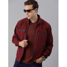 Voxati Men Maroon Polyester High Neck Solid Windcheater Jacket