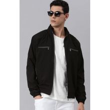 Voxati Men Black Polyester High Neck Solid Windcheater Jacket