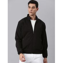 Voxati Men Black Polyester High Neck Solid Windcheater Jacket