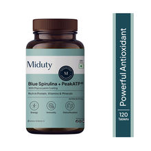Miduty Blue Spirulina + Peak ATP, Phycocyanin Coating, Superfood Antioxidant, Detox - 120 Tablet