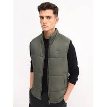 Rare Rabbit Olive Polyester Sleeveless High Neck Puffer Jacket