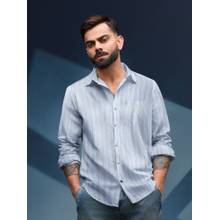 WROGN Textured Stripes Slim Fit Shirt - Light Blue