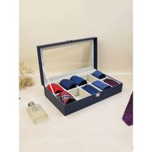 The Big Trove 10 Slot Blue Leatherette Tie Organizer Box For Wardrobe Closet