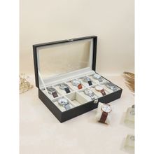 The Big Trove 10 Slot Black Leatherette Watch Organizer Box For Wardrobe Closet