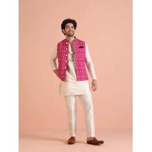 KISAH Pink Printed Jacket with Kurta & Trouser