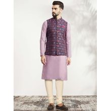 KISAH Lavender Silk Blend Kurta with Printed Nehru Jacket with Kurta & Trouser