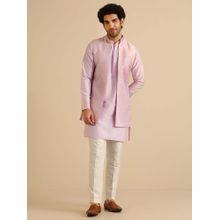 KISAH Lilac Silk Blend Textured Jacket with Kurta & Trouser