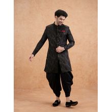 KISAH Black Jacquard Silk Sherwani & Dhoti