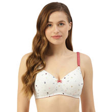 Leading Lady Moulded Padded Lycra Full Coverage Printed Bra - Off White